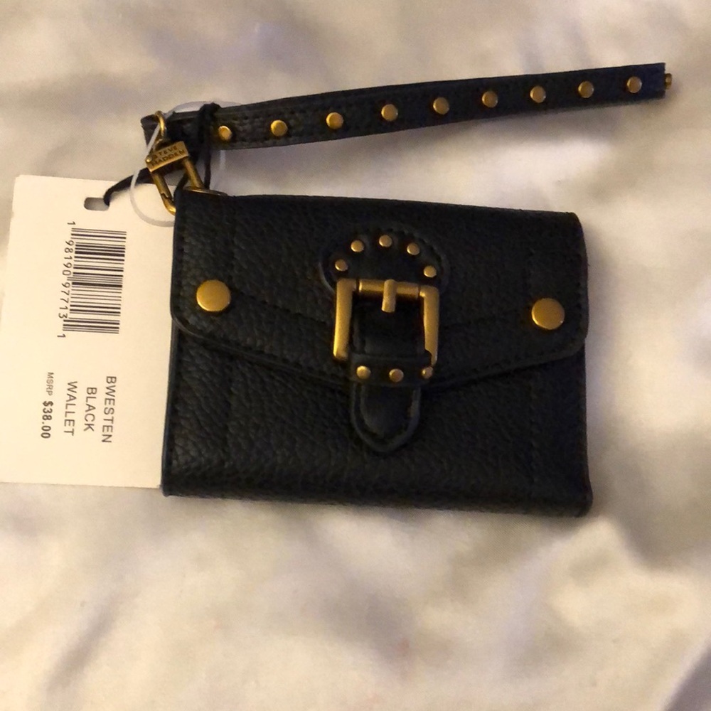 Steve Madden BWESTEN Pebbled Black Faux Leather Bifold Wallet + Strap NWT